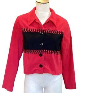 VTG Jamie Brooke Velvet Embroidered Button-Up Jacket Sz 10 Red & Black #143A